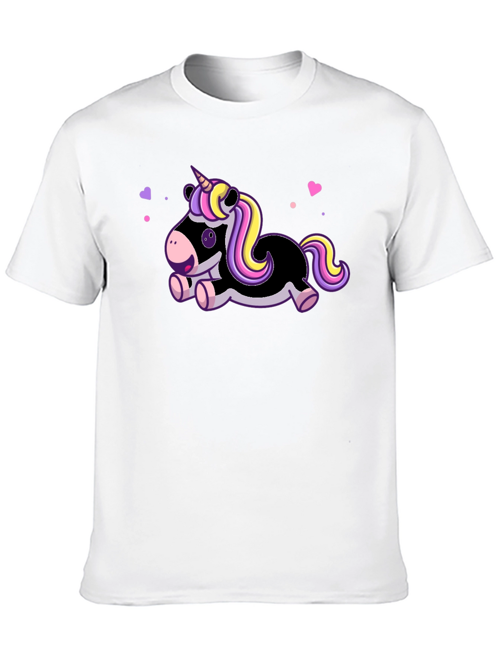 Cute Cartoon Unicorn Black T-Shirt