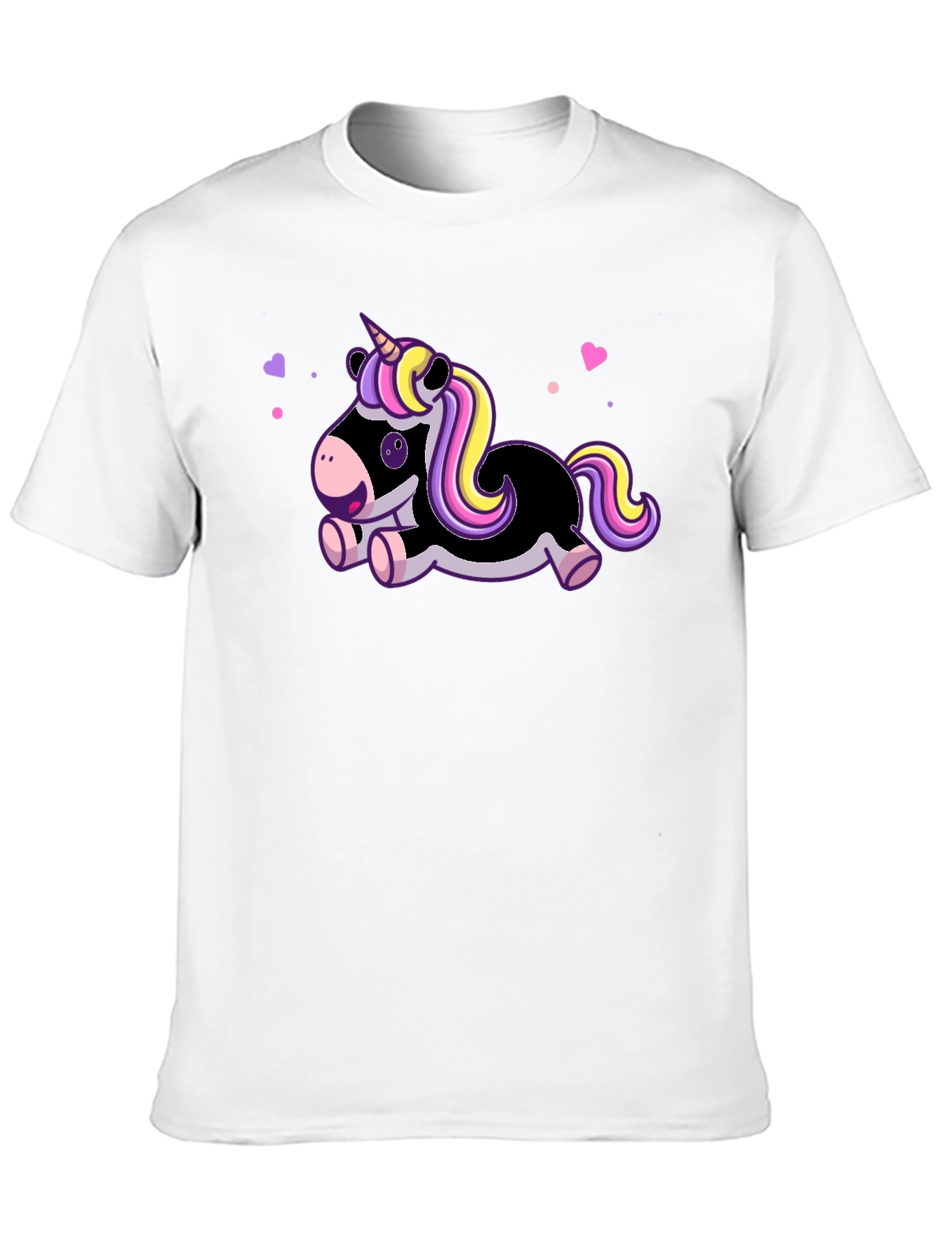 Cute Cartoon Unicorn Black T-Shirt