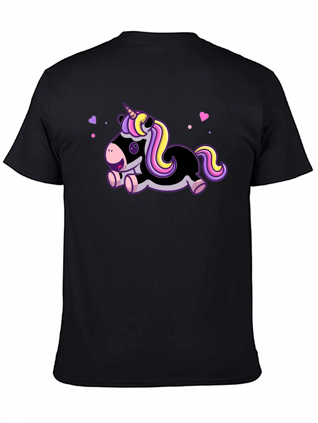 Cute Cartoon Unicorn Black T-Shirt