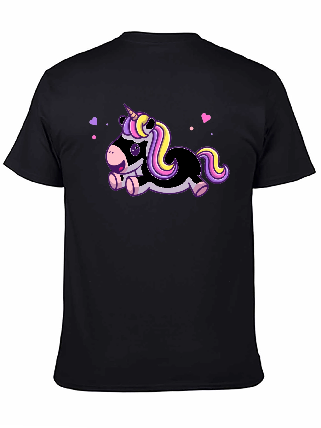 Cute Cartoon Unicorn Black T-Shirt