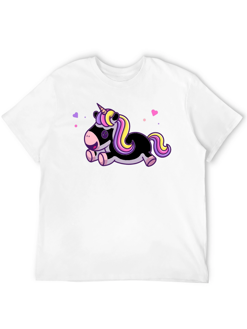 Cute Cartoon Unicorn Black T-Shirt