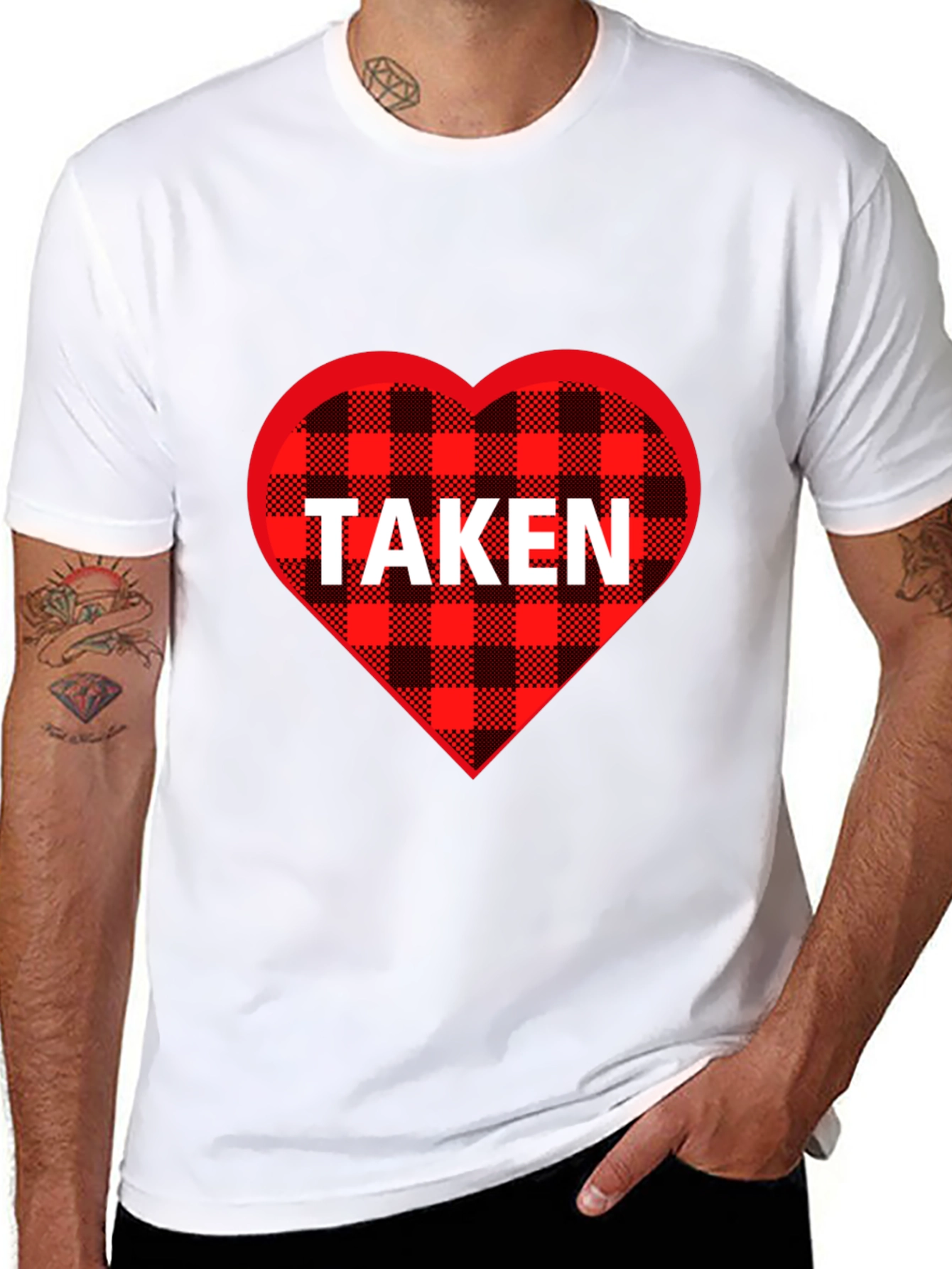 Taken Heart Plaid T-Shirt - Romantic Couples Tee