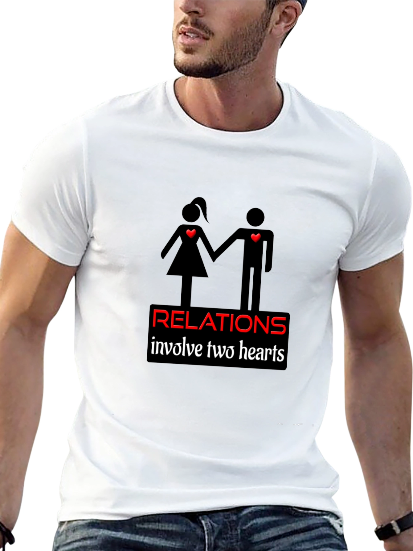 Relationships Two Hearts Black Graphic Tee