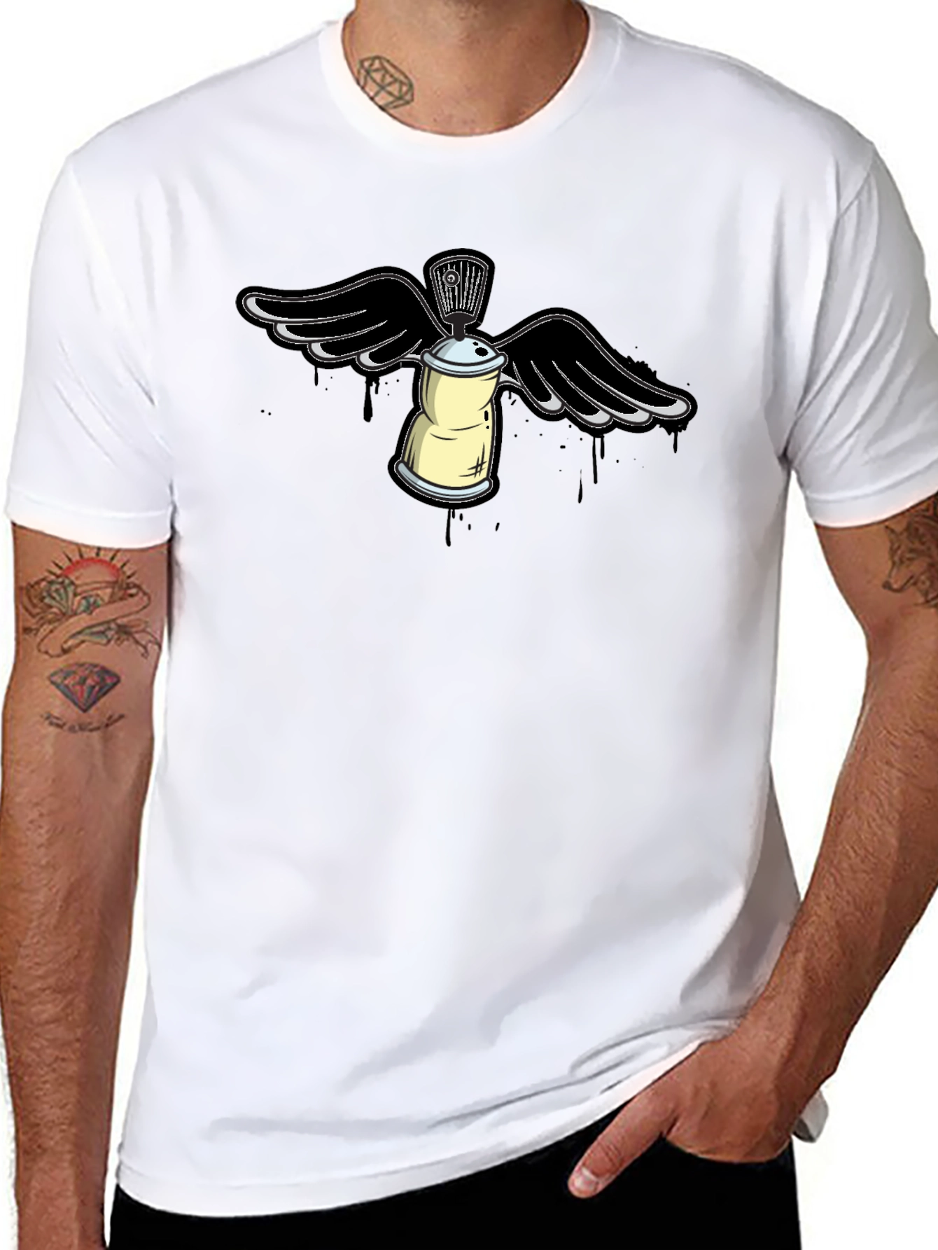 Spray Paint Can Angel Wing Graphic Tee