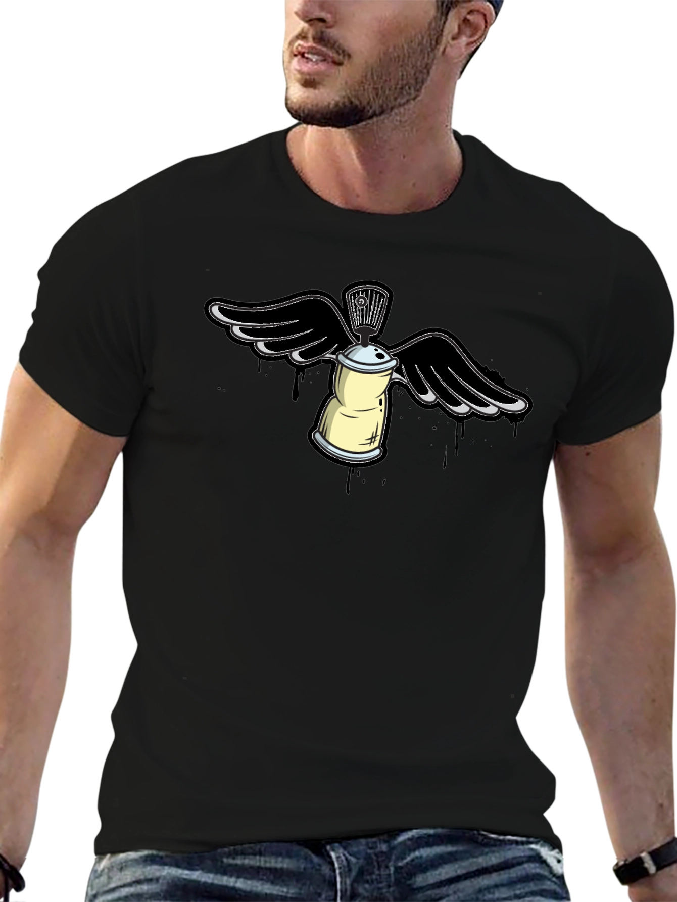 Spray Paint Can Angel Wing Graphic Tee