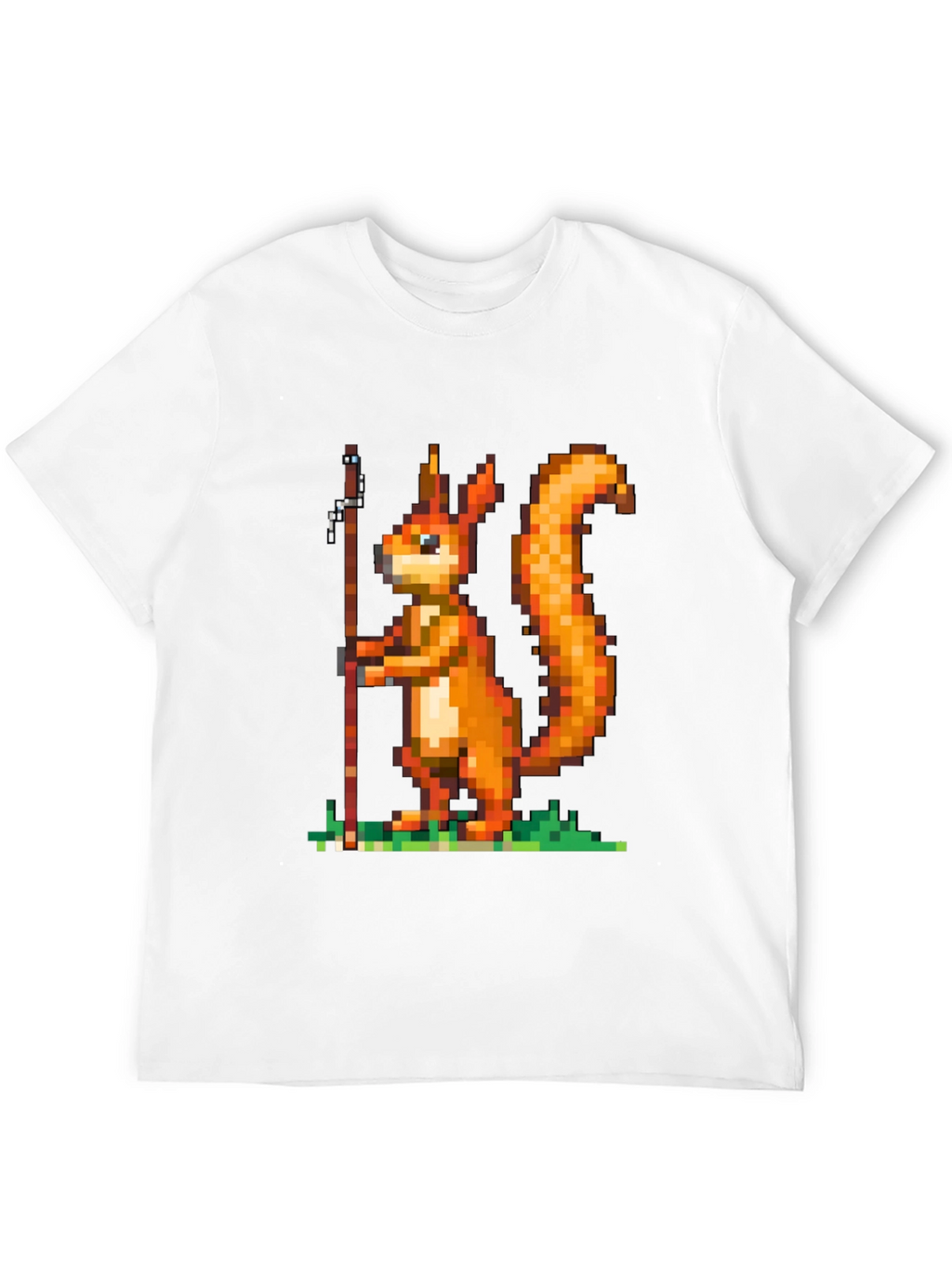 Pixel Squirrel Fishing T-Shirt - Black Cotton Tee
