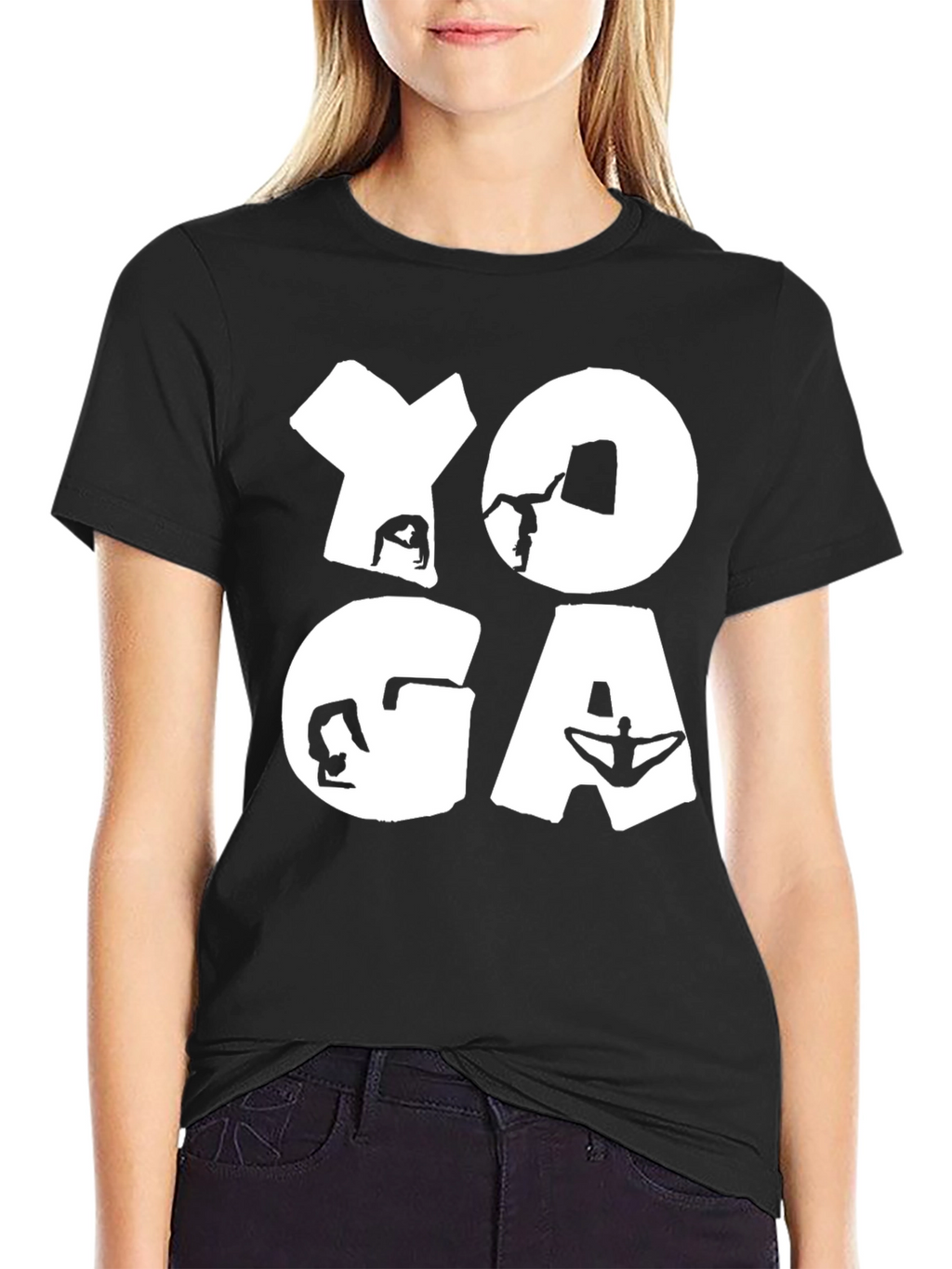 Yoga Pose Graphic T-Shirt Black Cotton