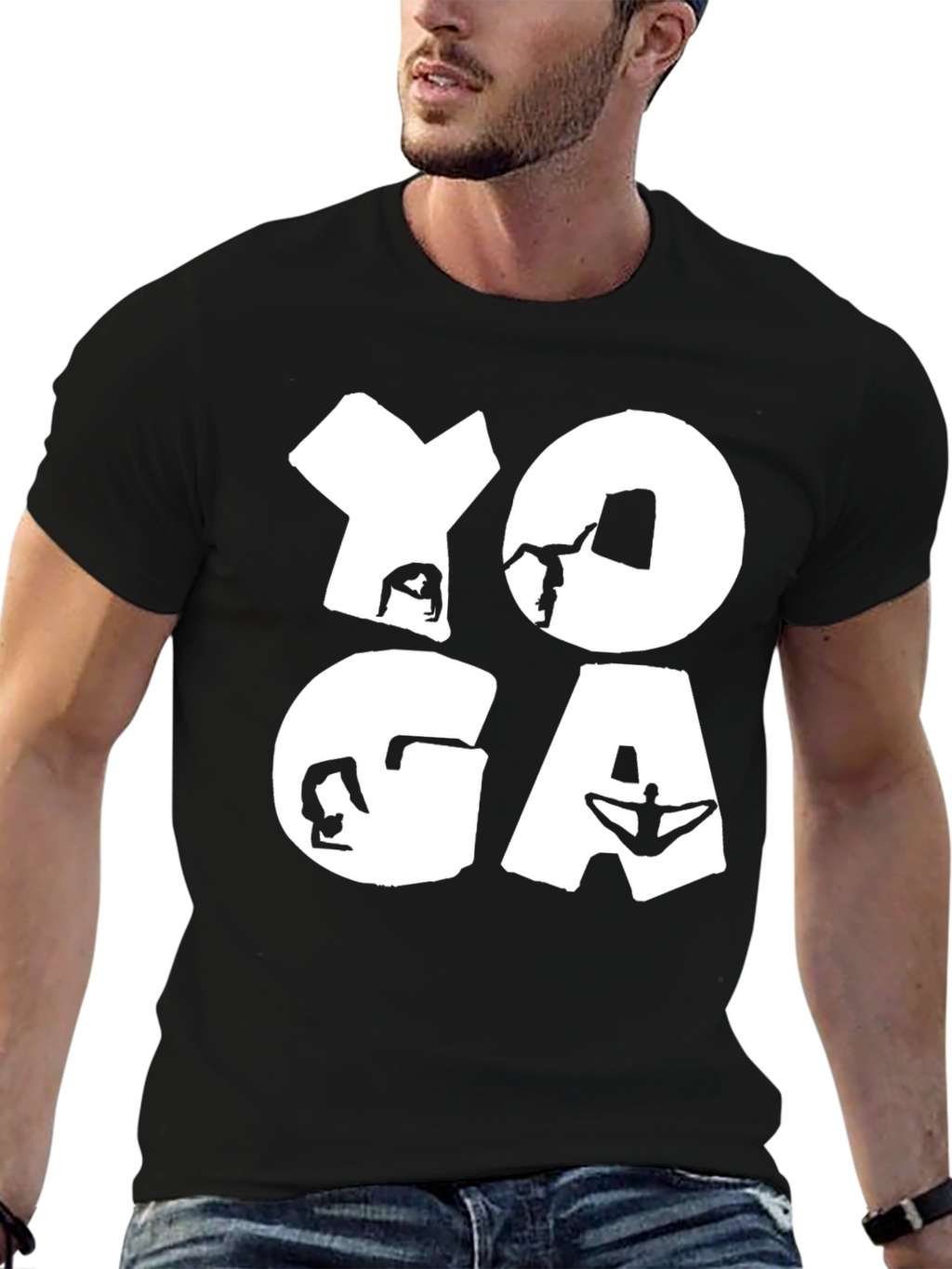 Yoga Pose Graphic T-Shirt Black Cotton