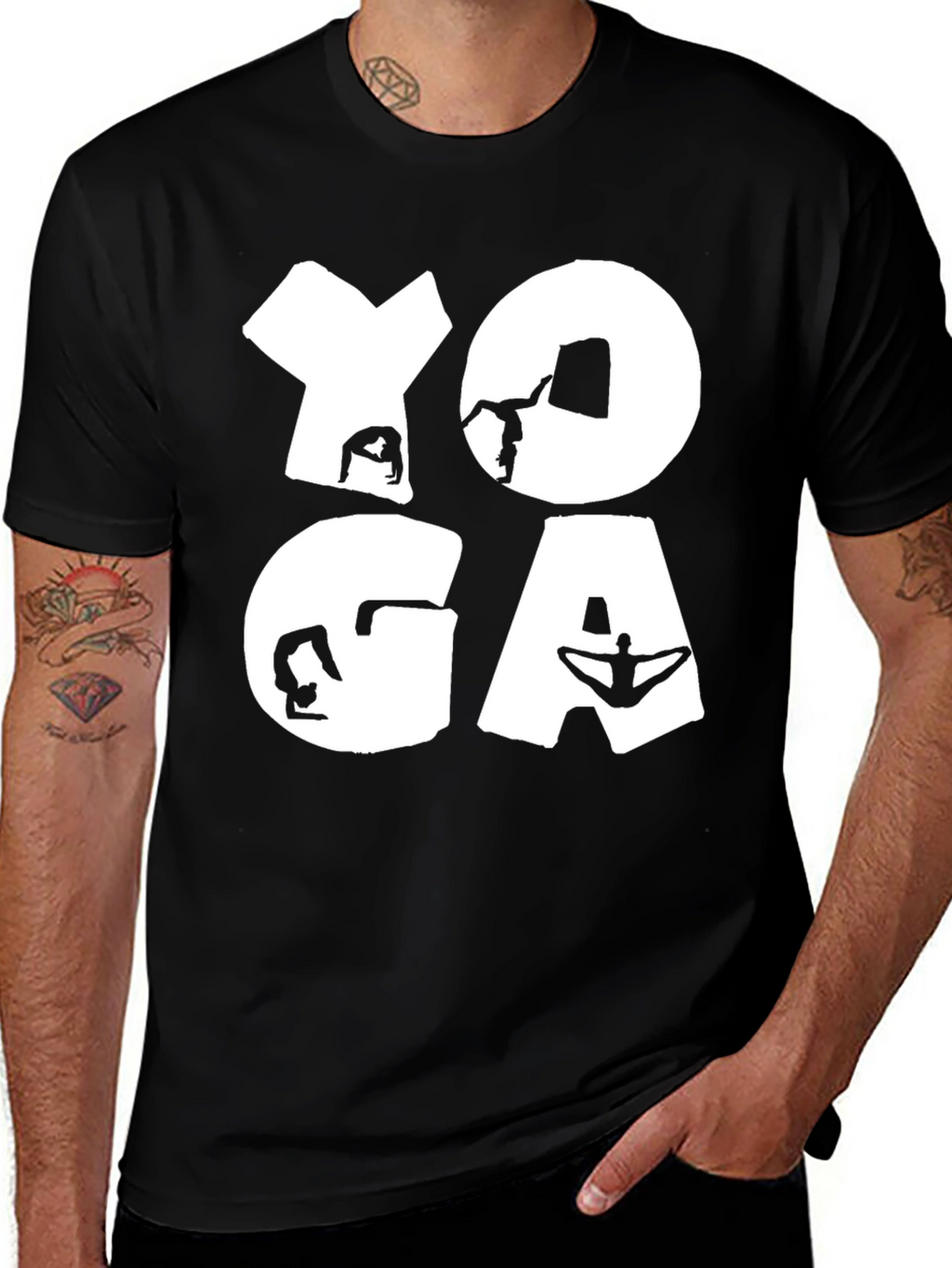 Yoga Pose Graphic T-Shirt Black Cotton