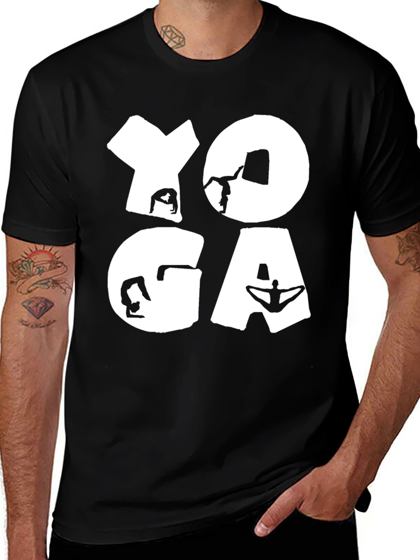 Yoga Pose Graphic T-Shirt Black Cotton