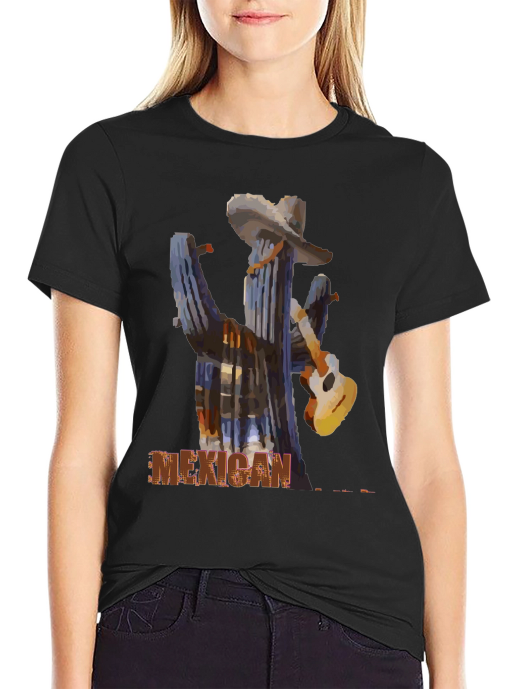 Mexican Cactus Guitar Graphic T-Shirt