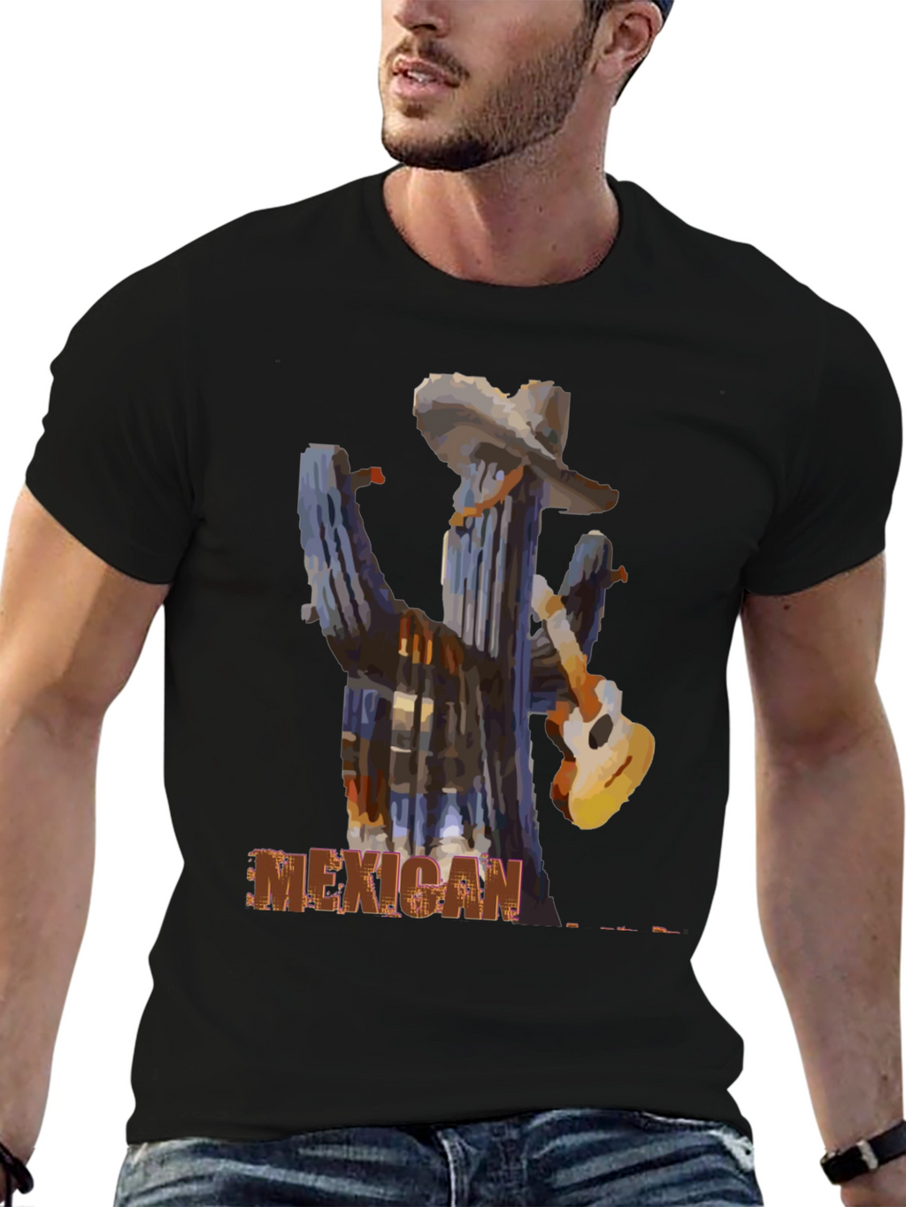 Mexican Cactus Guitar Graphic T-Shirt