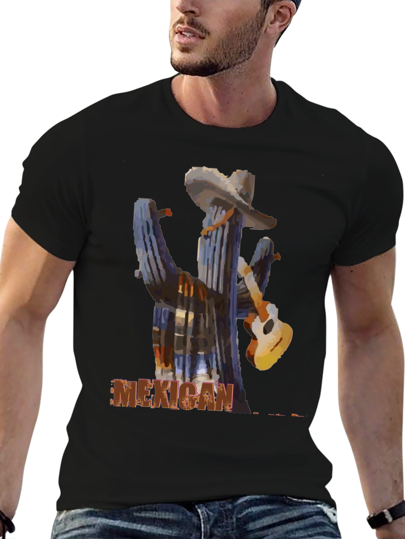 Mexican Cactus Guitar Graphic T-Shirt