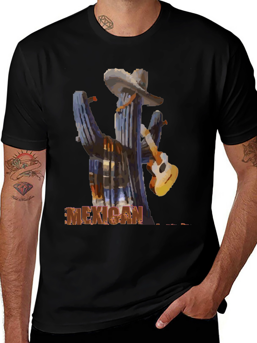 Mexican Cactus Guitar Graphic T-Shirt