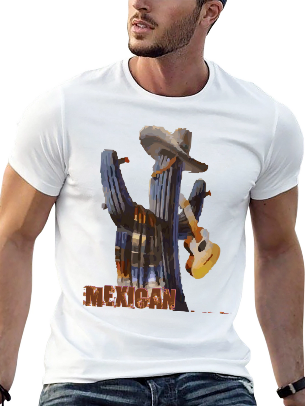 Mexican Cactus Guitar Graphic T-Shirt