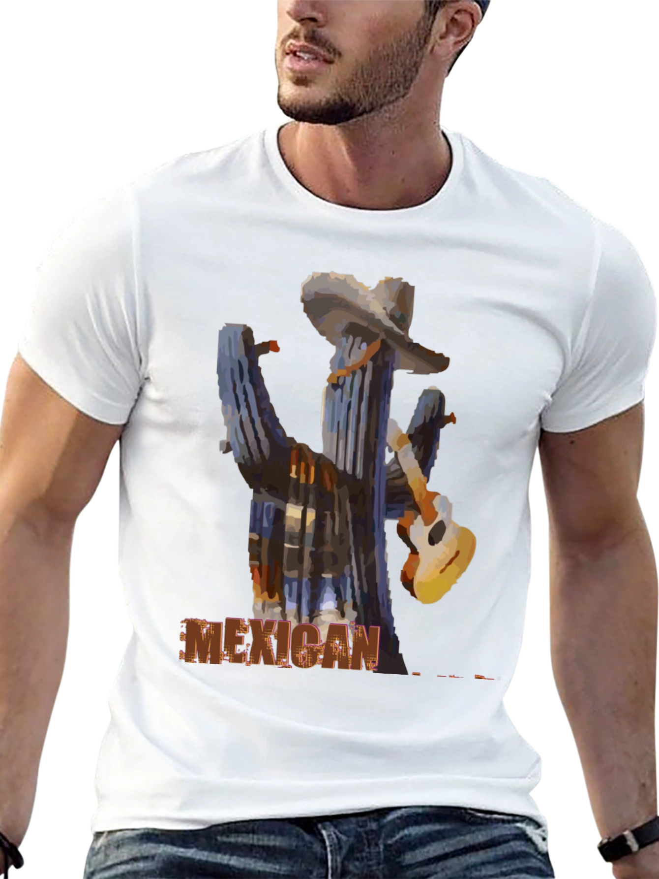 Mexican Cactus Guitar Graphic T-Shirt