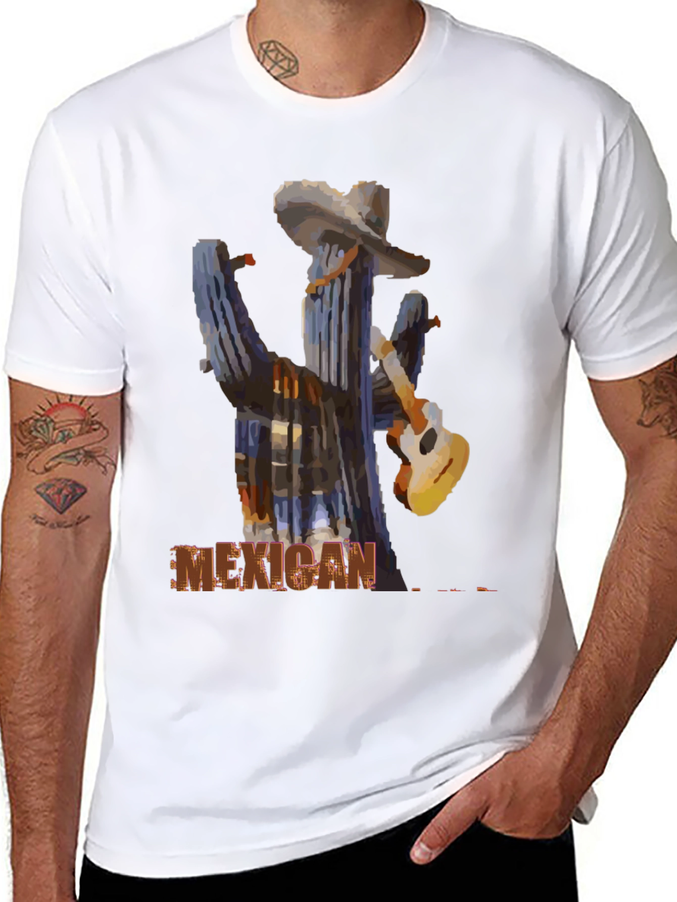 Mexican Cactus Guitar Graphic T-Shirt
