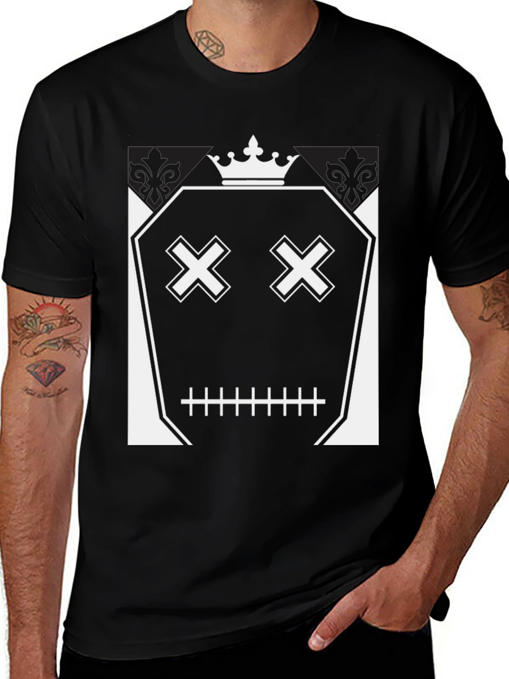 Crown Skull Face Graphic T-Shirt - Mens Black Tee