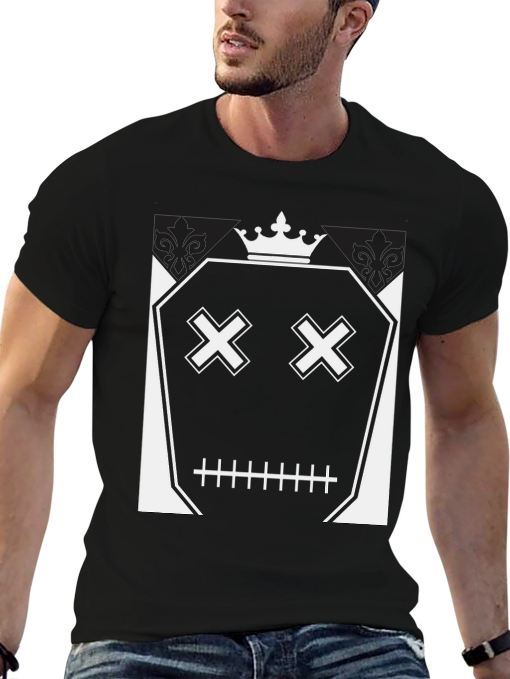 Crown Skull Face Graphic T-Shirt - Mens Black Tee