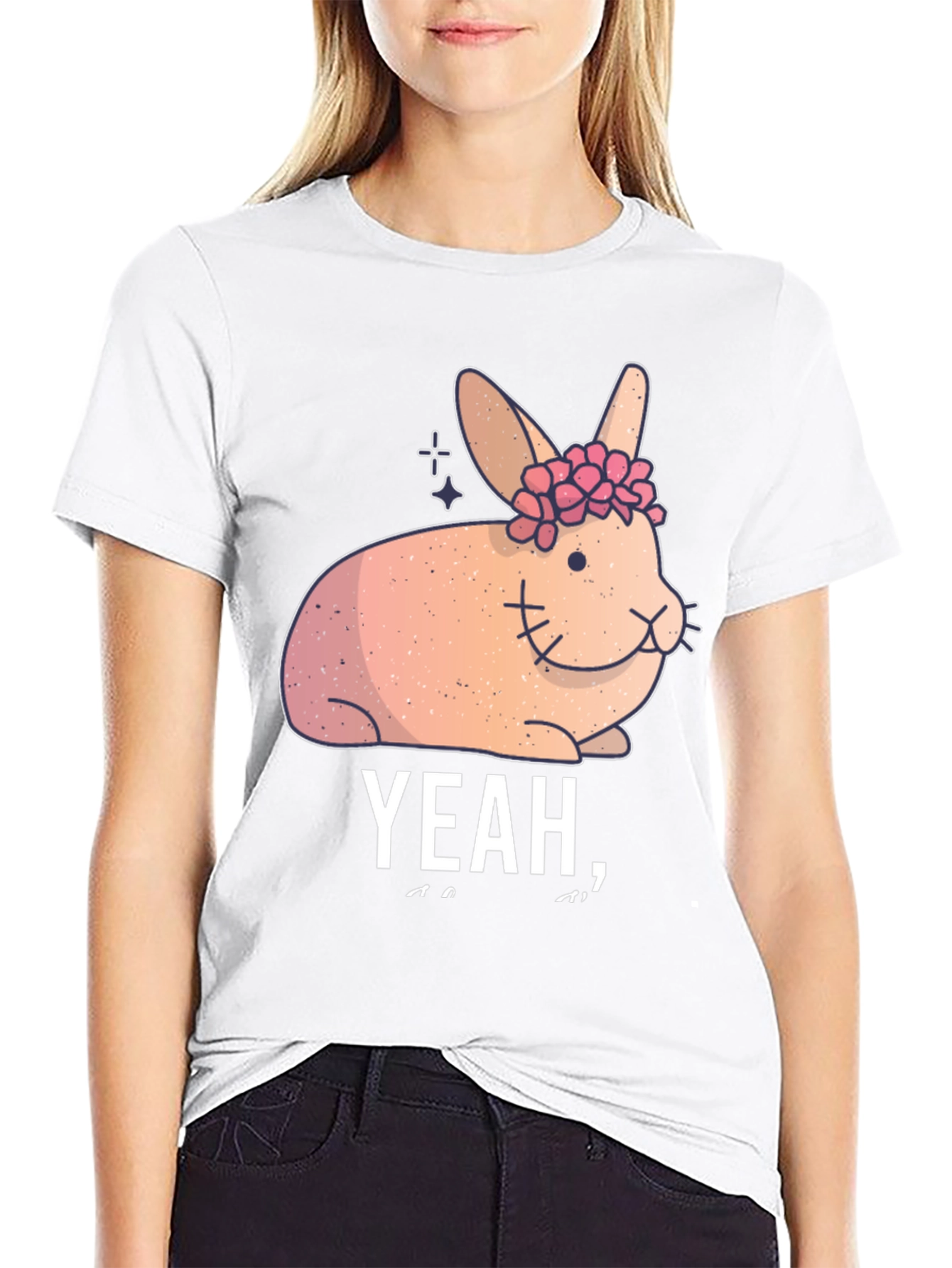 Cute Floral Bunny Graphic Tee - Yeah I...