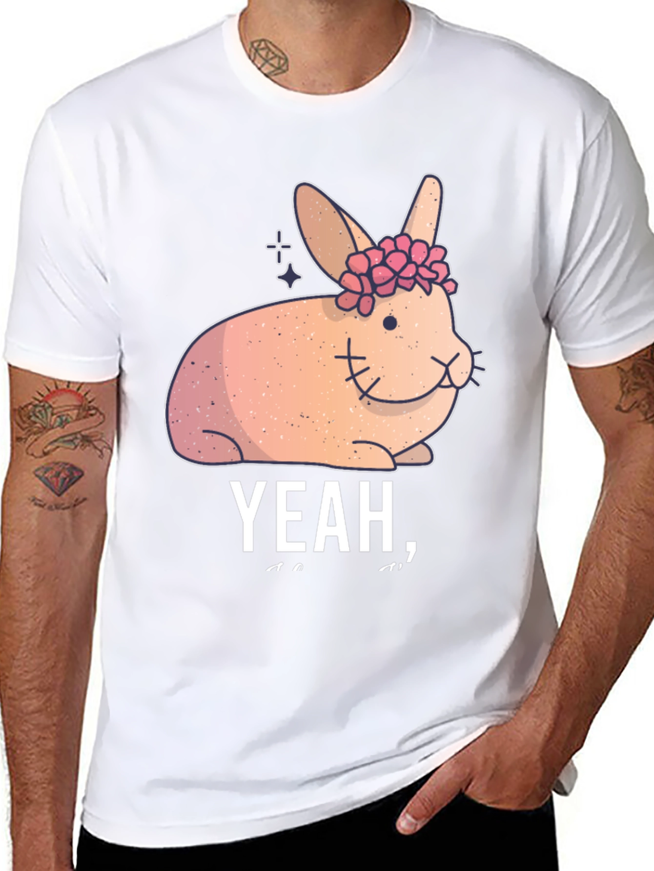 Cute Floral Bunny Graphic Tee - Yeah I...