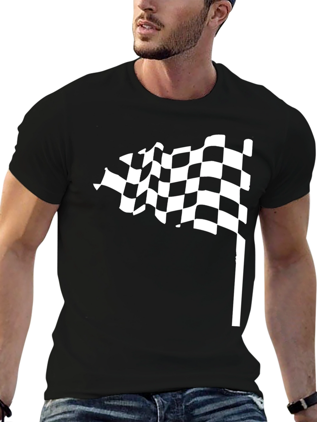 Checkered Flag Black T-Shirt - Racing Style