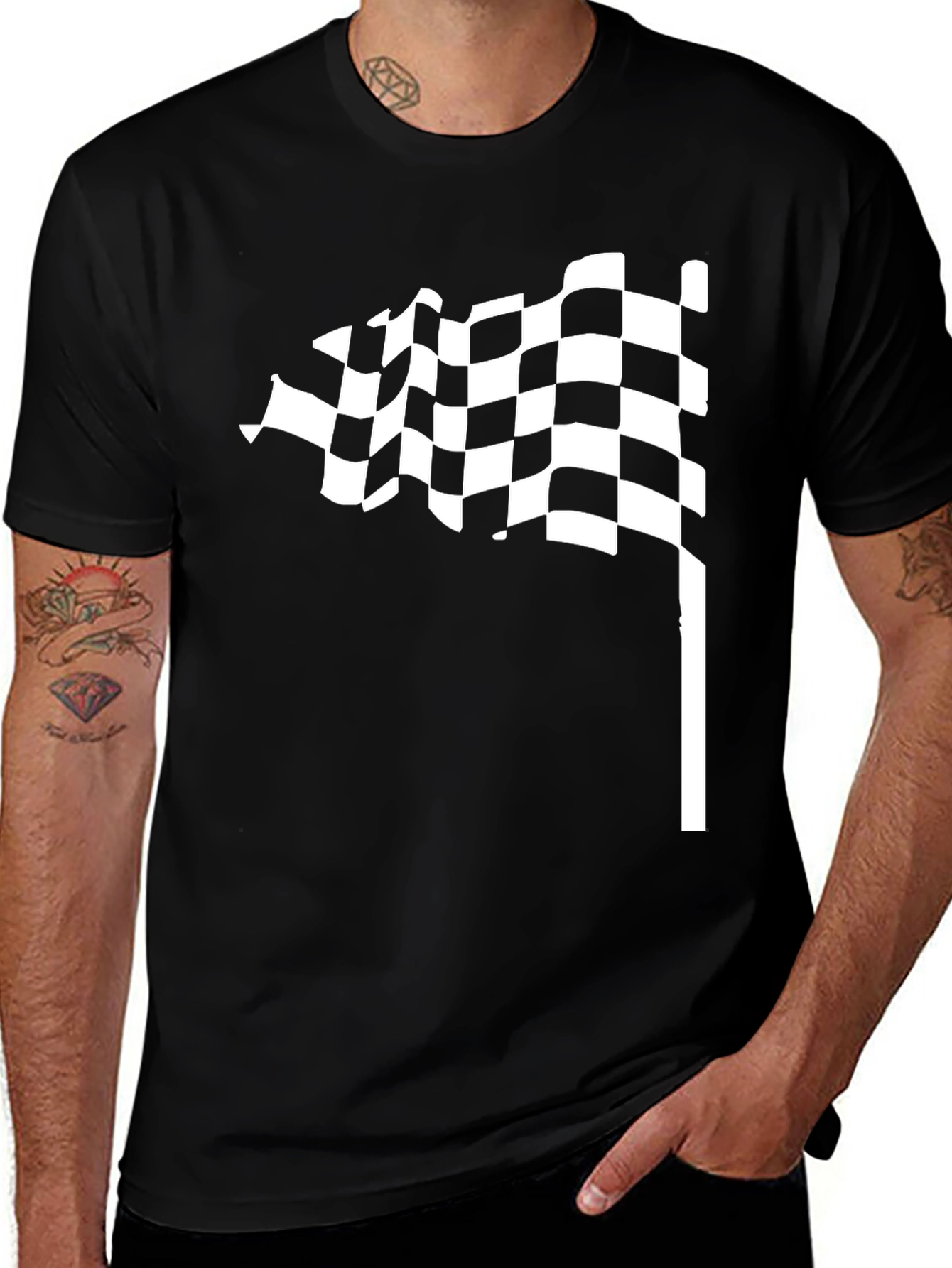 Checkered Flag Black T-Shirt - Racing Style