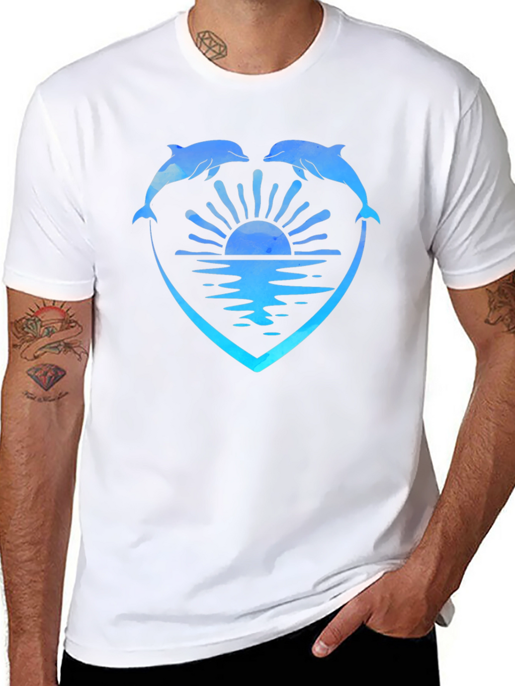 Dolphin Heart Sunset Graphic Tee - Black
