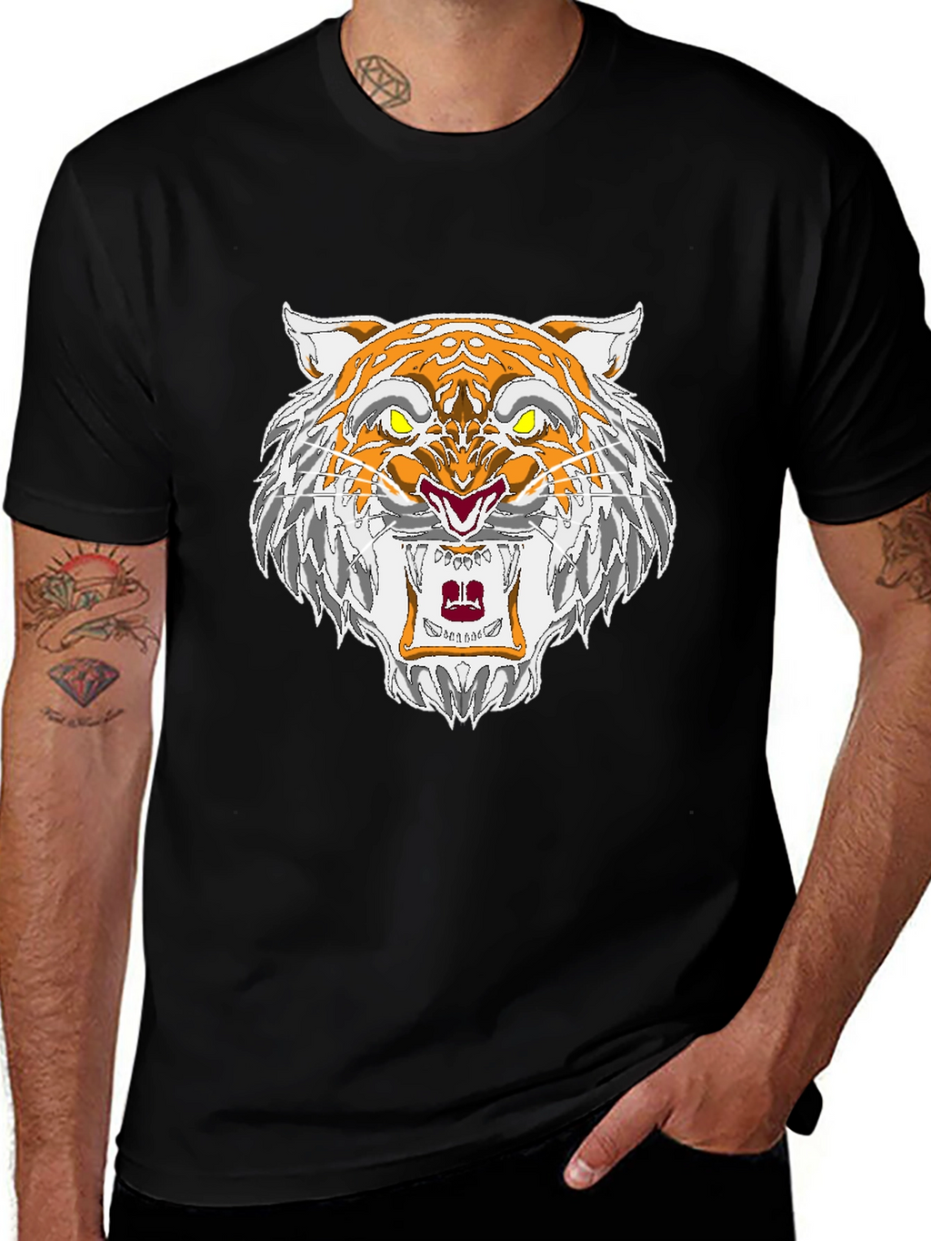 Roaring Tiger Graphic Tee - Black Cotton T-Shirt