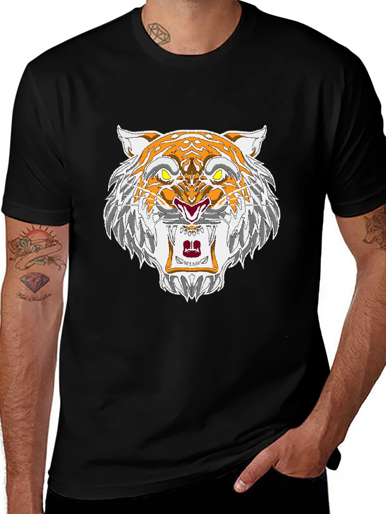 Roaring Tiger Graphic Tee - Black Cotton T-Shirt