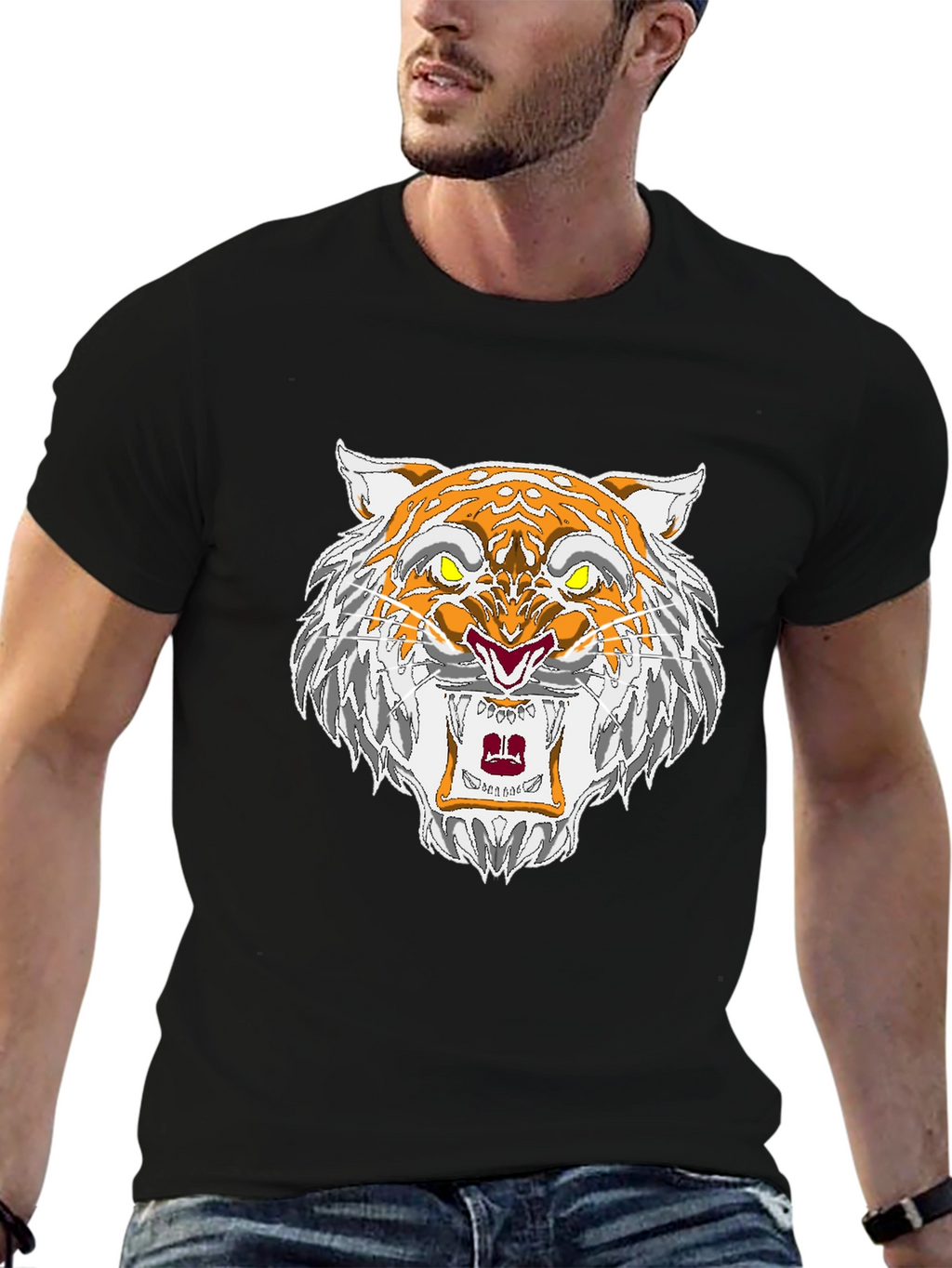 Roaring Tiger Graphic Tee - Black Cotton T-Shirt