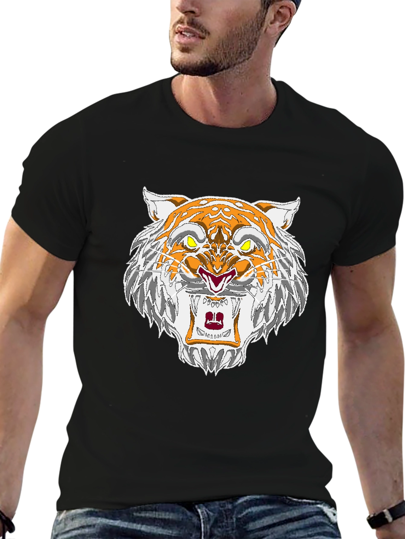 Roaring Tiger Graphic Tee - Black Cotton T-Shirt