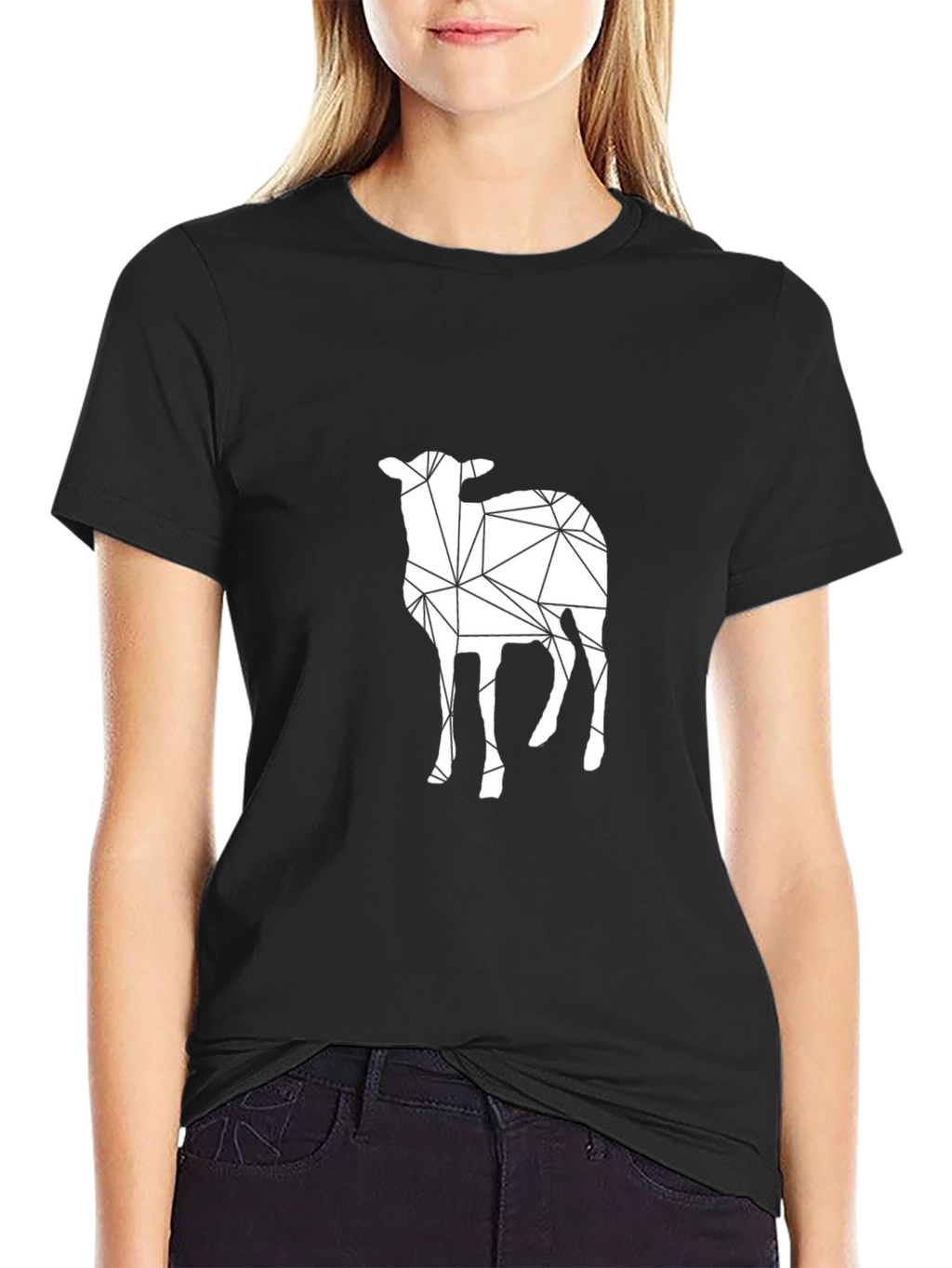 Geometric Lamb Graphic Tee - Mens Black Crew Neck