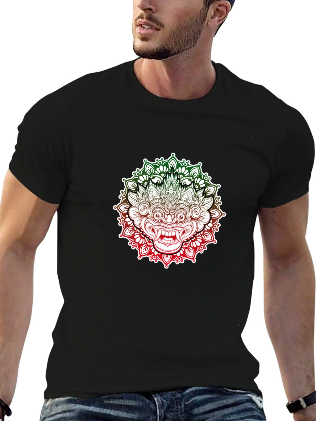 Barong Mandala Graphic Tee - Black Cotton Shirt