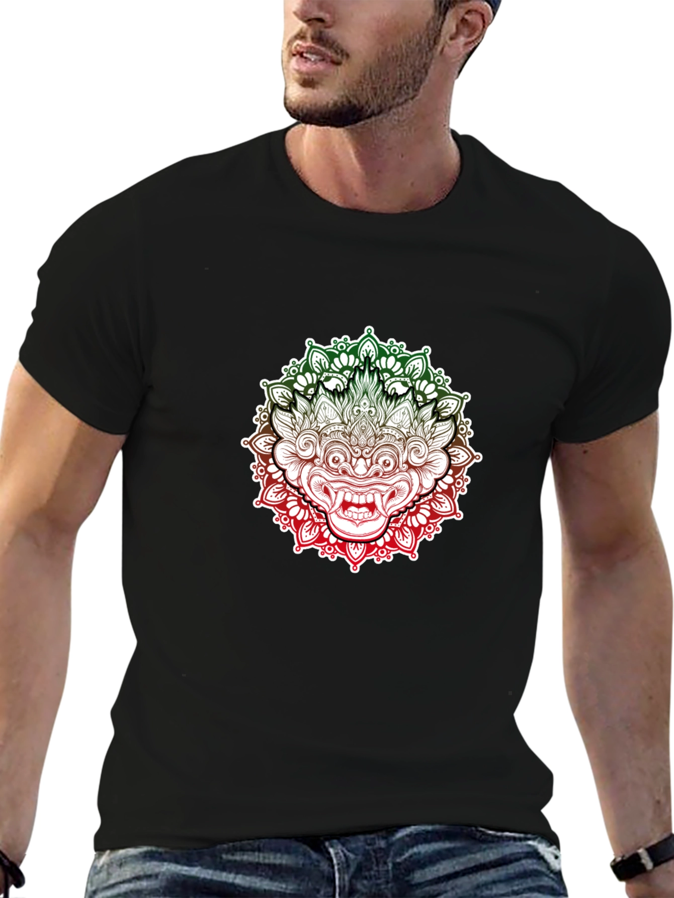 Barong Mandala Graphic Tee - Black Cotton Shirt