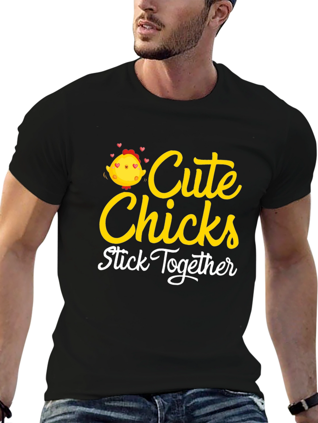 Cute Chicks Stick Together Black T-Shirt