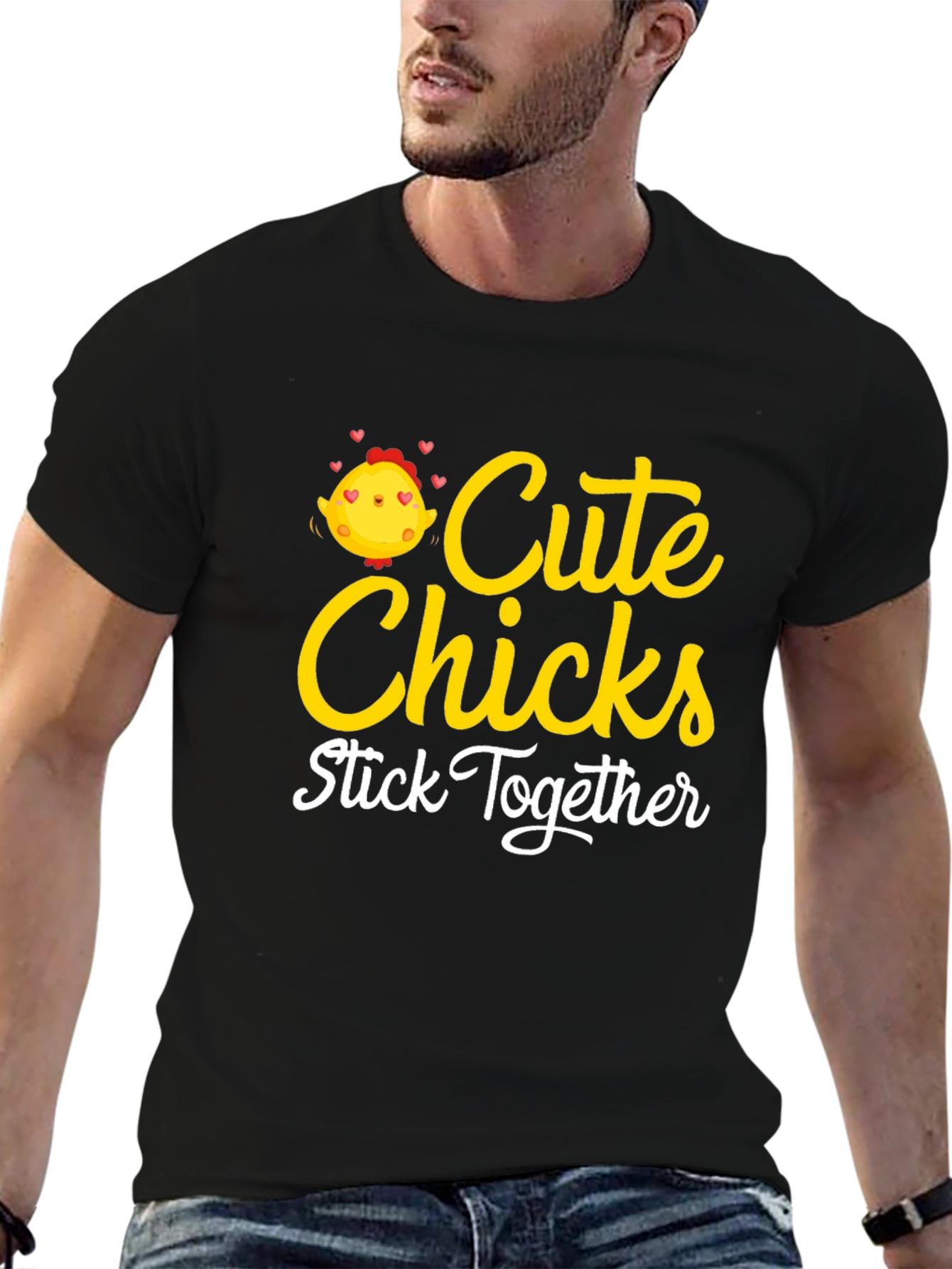Cute Chicks Stick Together Black T-Shirt