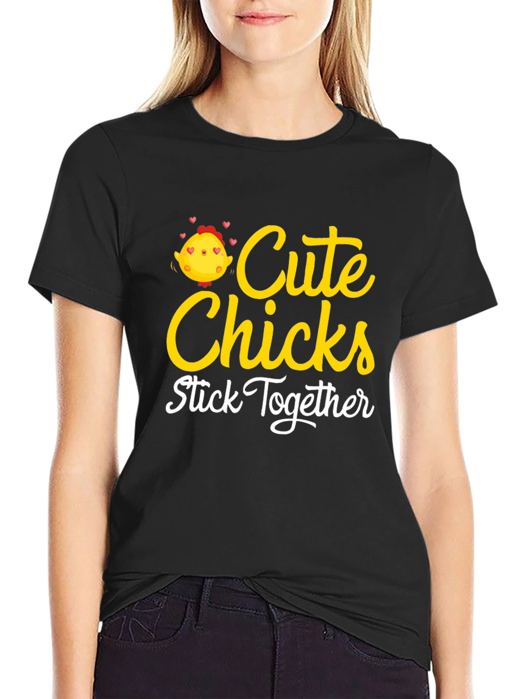 Cute Chicks Stick Together Black T-Shirt