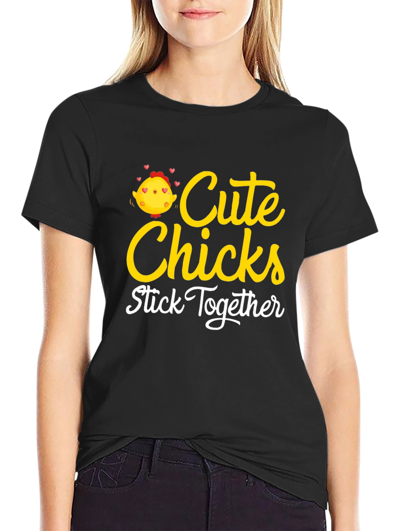 Cute Chicks Stick Together Black T-Shirt