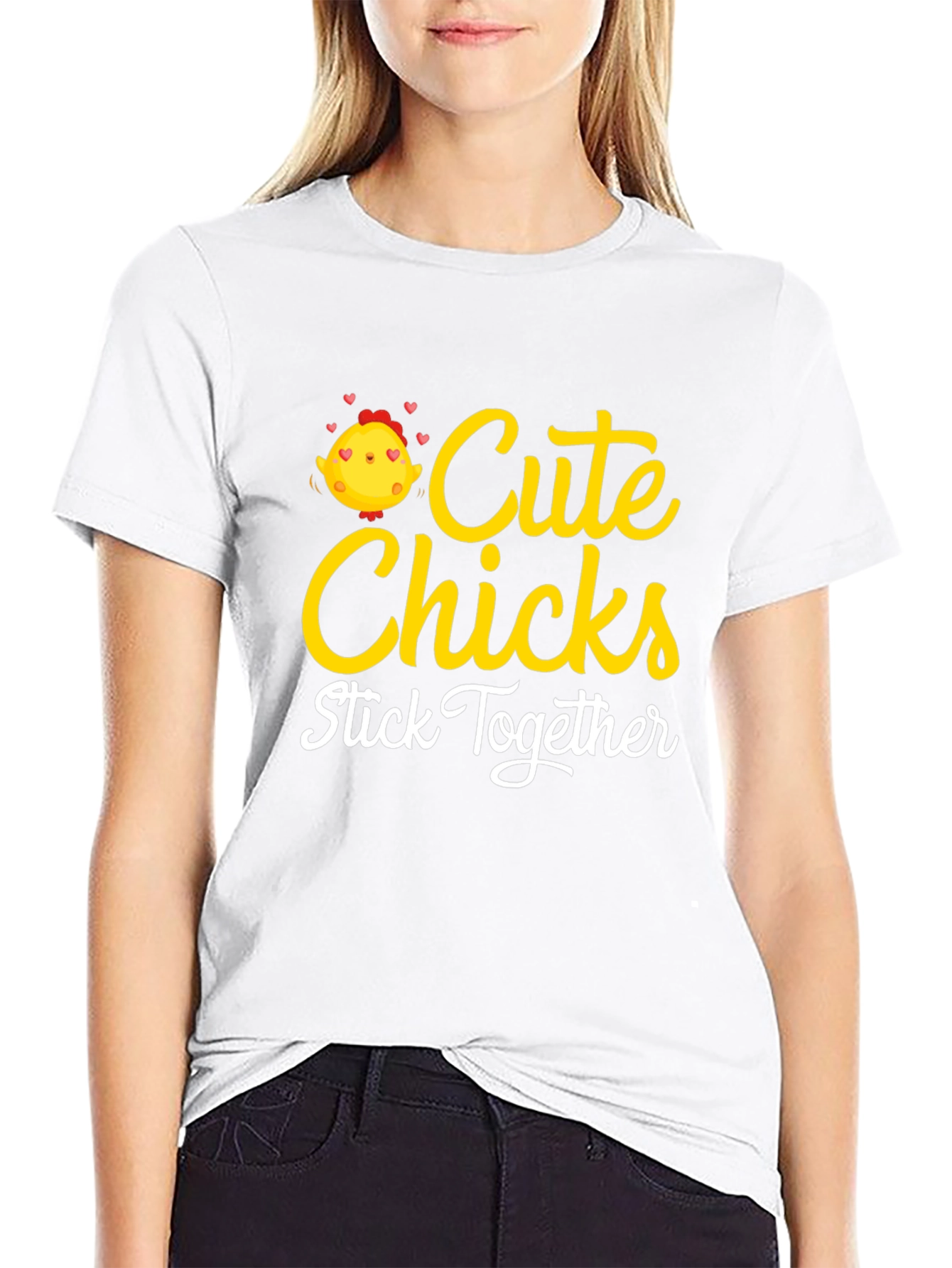 Cute Chicks Stick Together Black T-Shirt
