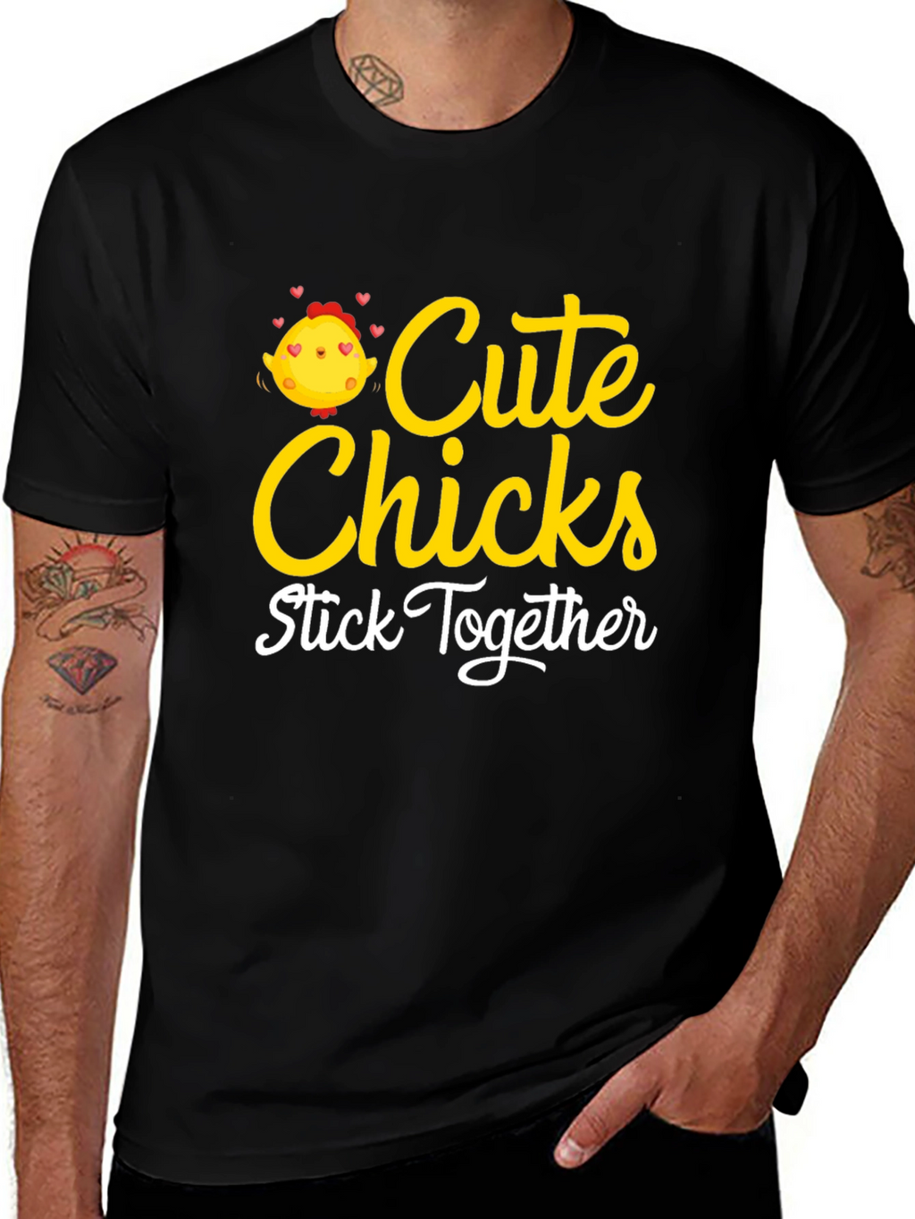 Cute Chicks Stick Together Black T-Shirt