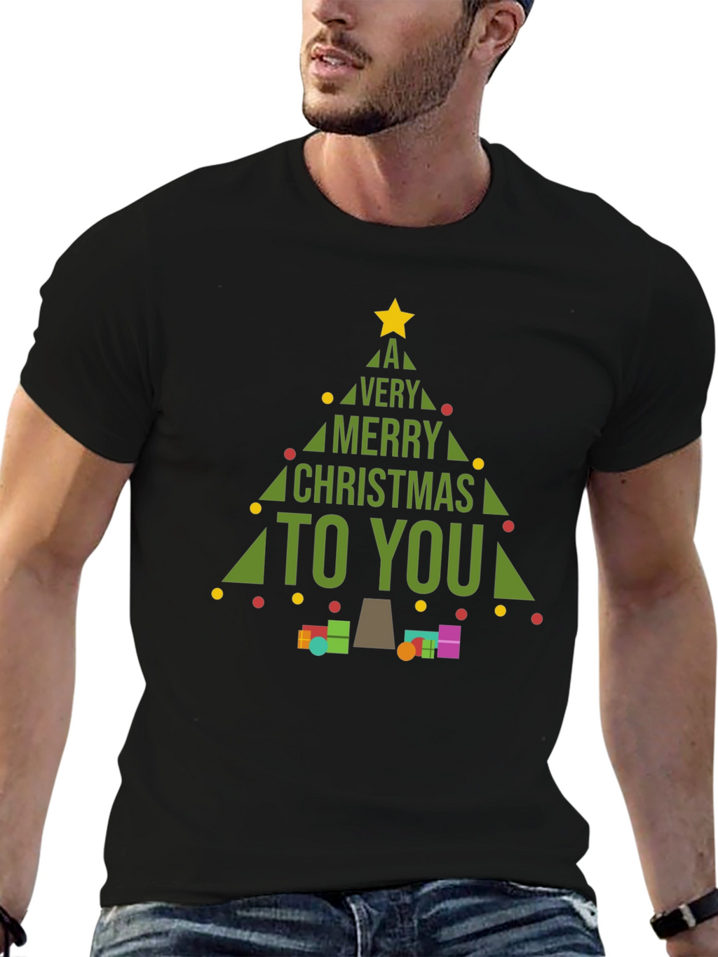 Merry Christmas Tree Graphic T-Shirt