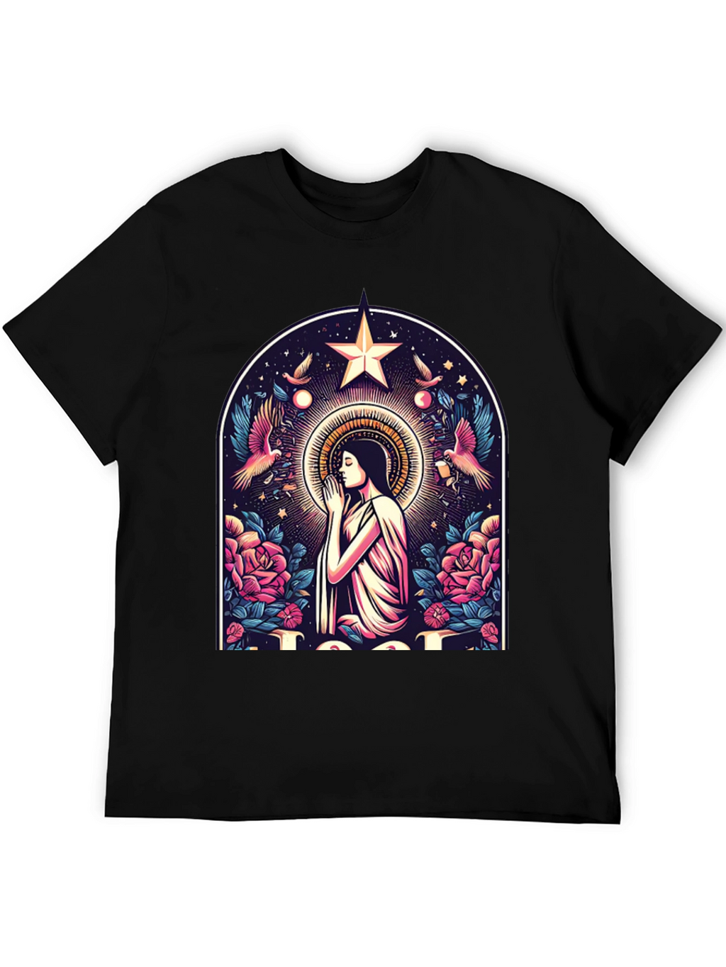 Mystical Praying Woman Graphic Tee - Black