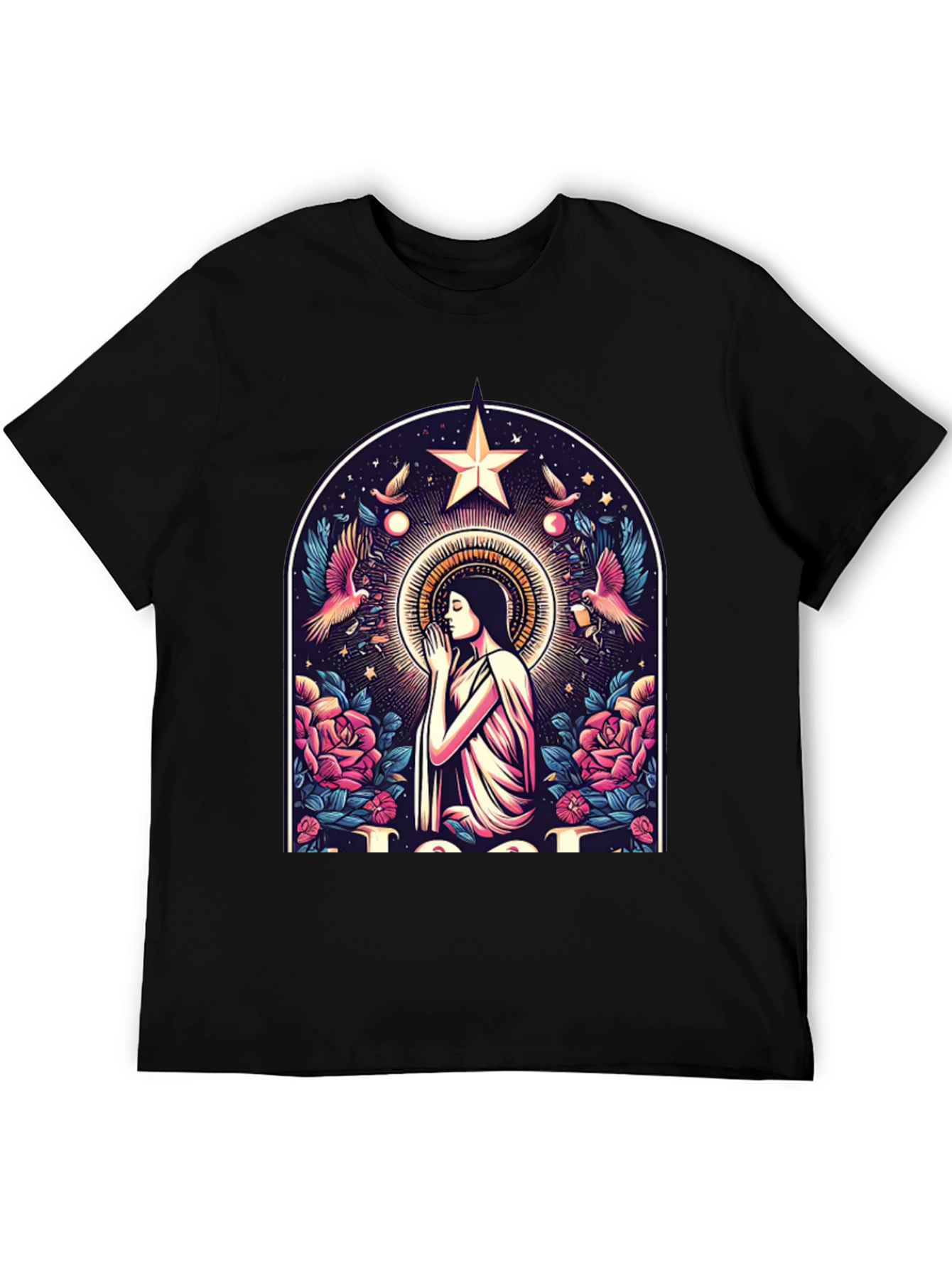 Mystical Praying Woman Graphic Tee - Black
