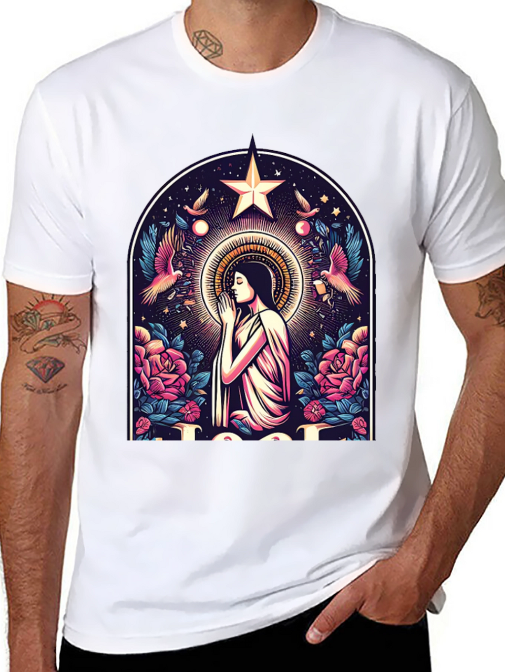 Mystical Praying Woman Graphic Tee - Black
