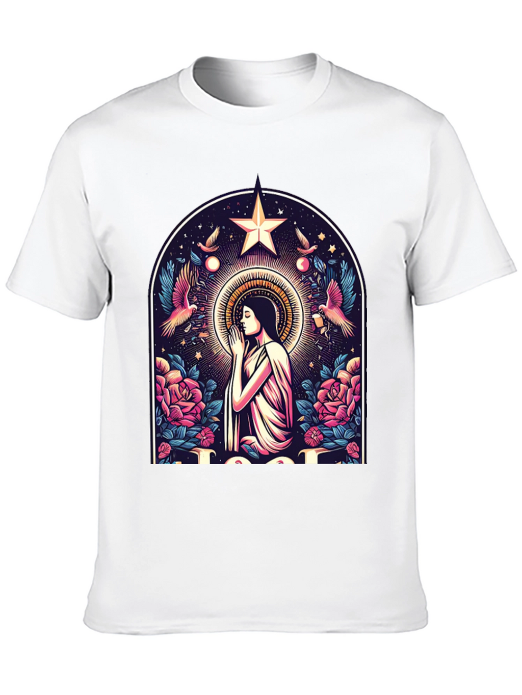 Mystical Praying Woman Graphic Tee - Black