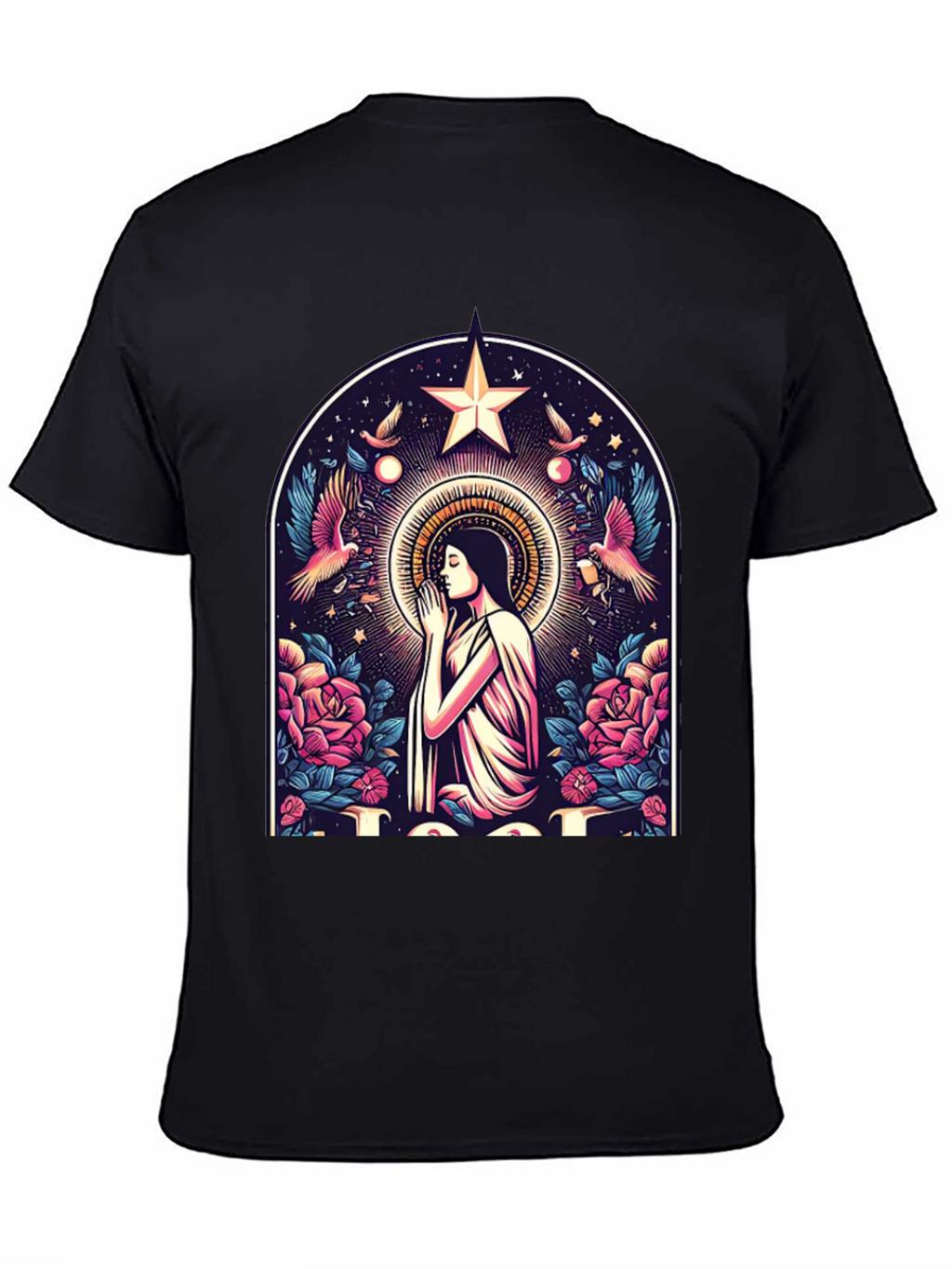 Mystical Praying Woman Graphic Tee - Black