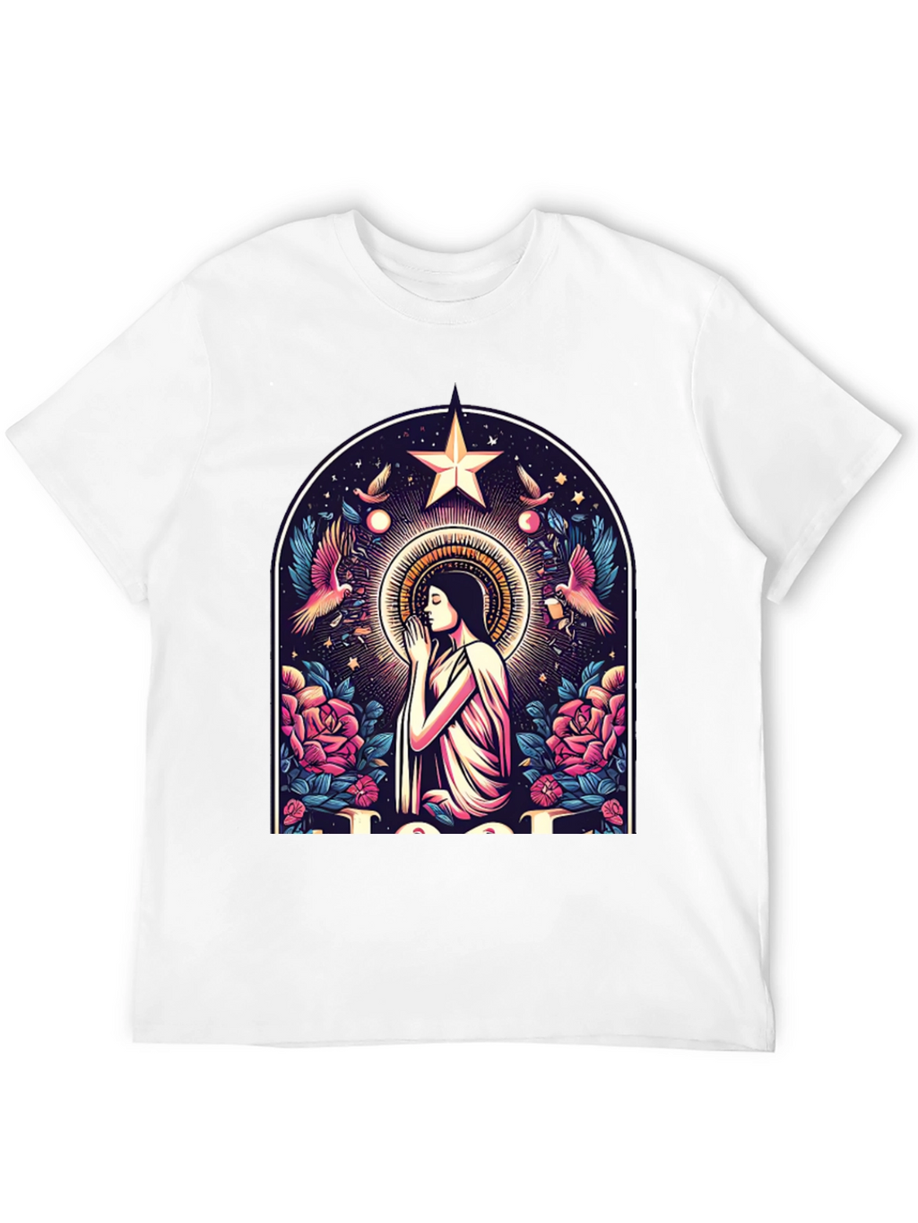 Mystical Praying Woman Graphic Tee - Black