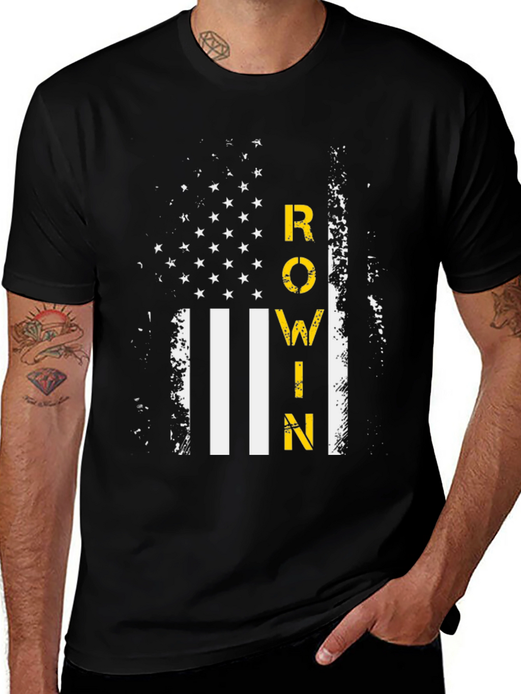 Rowin American Flag Graphic T-Shirt - Black