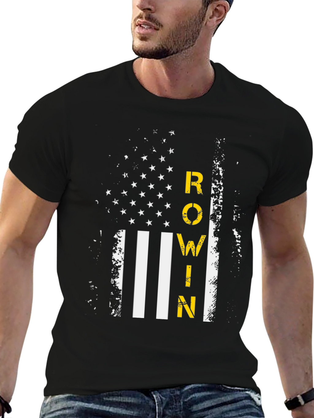 Rowin American Flag Graphic T-Shirt - Black